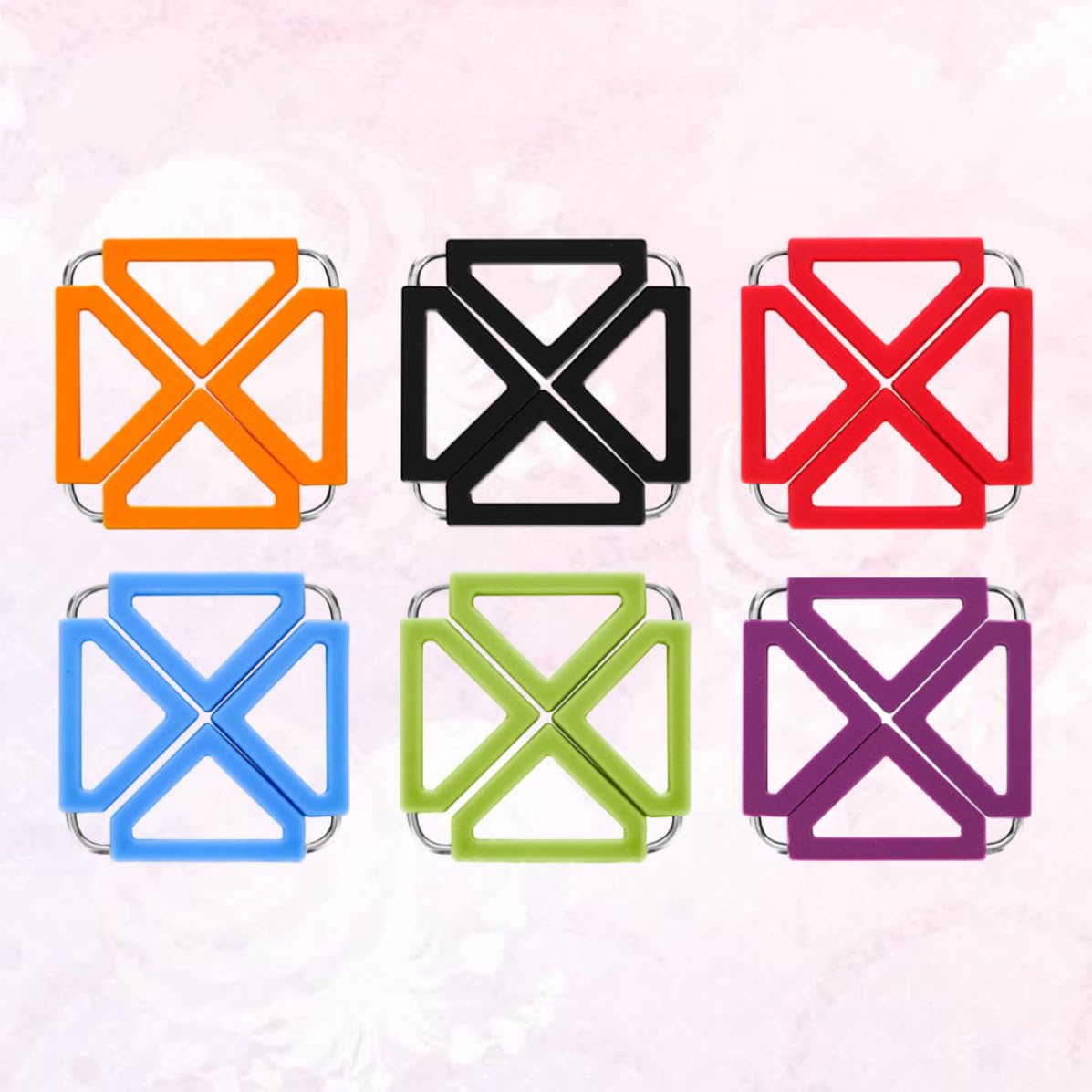 SECFOU Dessous de Plat Carrés Antidérapants et Pliables Résistants la Chaleur Lot de 6 en Silicone et Acier Inoxydable Tapis Isolants Couleur Aléatoire pour Cuisine et Table