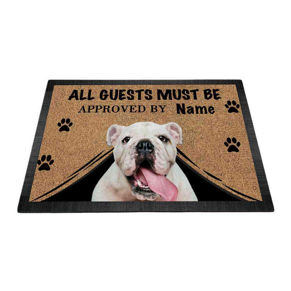 Spersonalizowana wycieraczka z napisem 'My Love Dog' uroczy biały buldog szczeniak powitalna mata podłogowa wszyscy goście muszą być zatwierdzeni 60 cm x 40 cm
