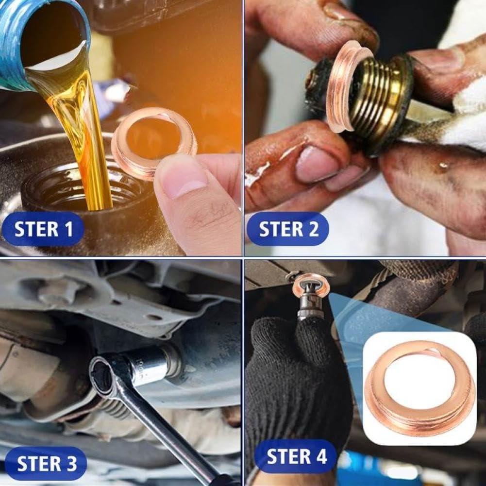 Junta de tapón de drenaje de aceite de motor de coche Compatible con anillo de arandela de aplastamiento de color cobre 1102601M02