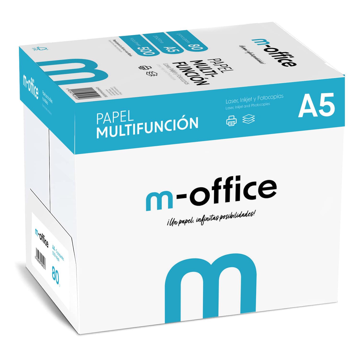 A5-papier, 80 g, 8 verpakkingen met 500 vellen, multifunctioneel papier voor inkjet- en laserprinters, A5-vellen, 148 x 210 mm, ideaal voor kantoor en thuis, m-kantoor, 4000 vellen