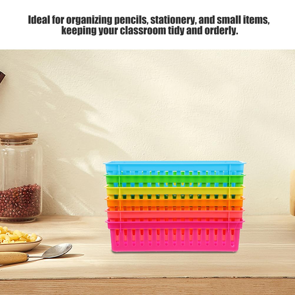 Tofficu 12pcs Colorful Pencil Holder for Kids Desk Plastic Pen Baskets Tray for Classroom Storage Small Stackable Stationery Caddy for Teachers and Students - Image 3