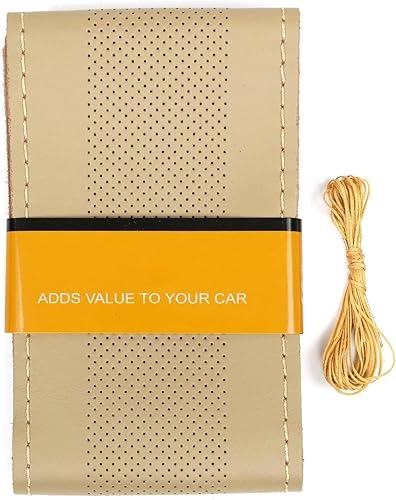 AUTOXBERT Funda de volante de 38cm15 pulgadas de piel auténtica para coser a mano, estilo DIY, con hilo y agujas, se ajusta para VW Ford Nissan Kia