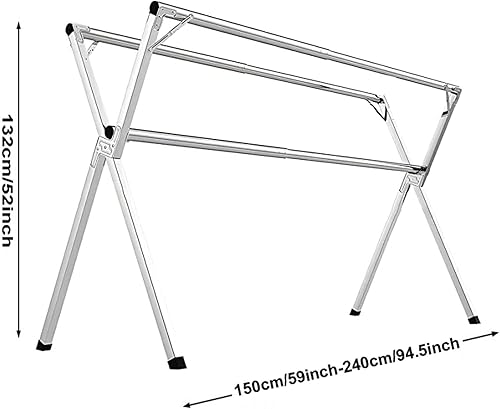 Miniatura 6 de Adjustable Foldable Clothes Drying Rack, Stainless Steel Portable Space Saver, Extreme Stability for Towels & Linens, IndoorOutdoor Use (240cm94in)