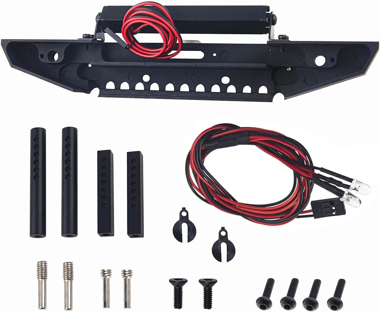 Metal Front Bumper with LED Lights Upgrade Parts for 1/10 TRX-4 Axial SCX10 90046 90047 SCX10 II RC Crawler Car(Black)