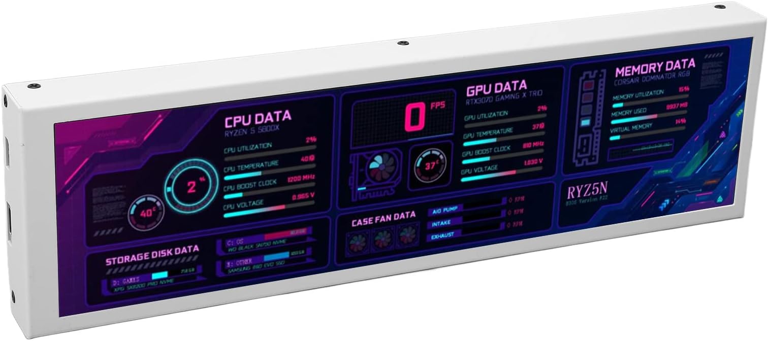 8.8 Inch PC Case Secondary Monitor, Computer Hardware Temp Sensor Panel for AIDA64, PC CPU GPU SSD Data Temperature IPS Display with USB C Interface,60Hz (White)