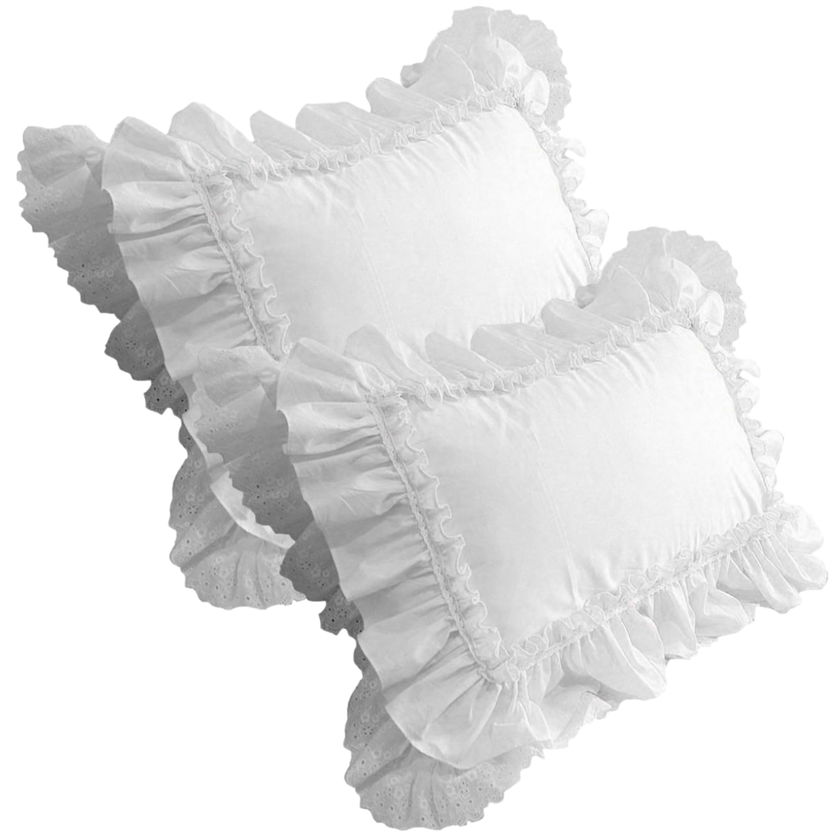 Hbbgdiy 2Pcs 19x29 Inch Cotton Soft Ruffle Pillow Case with Lace Edge, Vintage White Home Essentials for Bedroom, Bed, Shabby Chic Decor