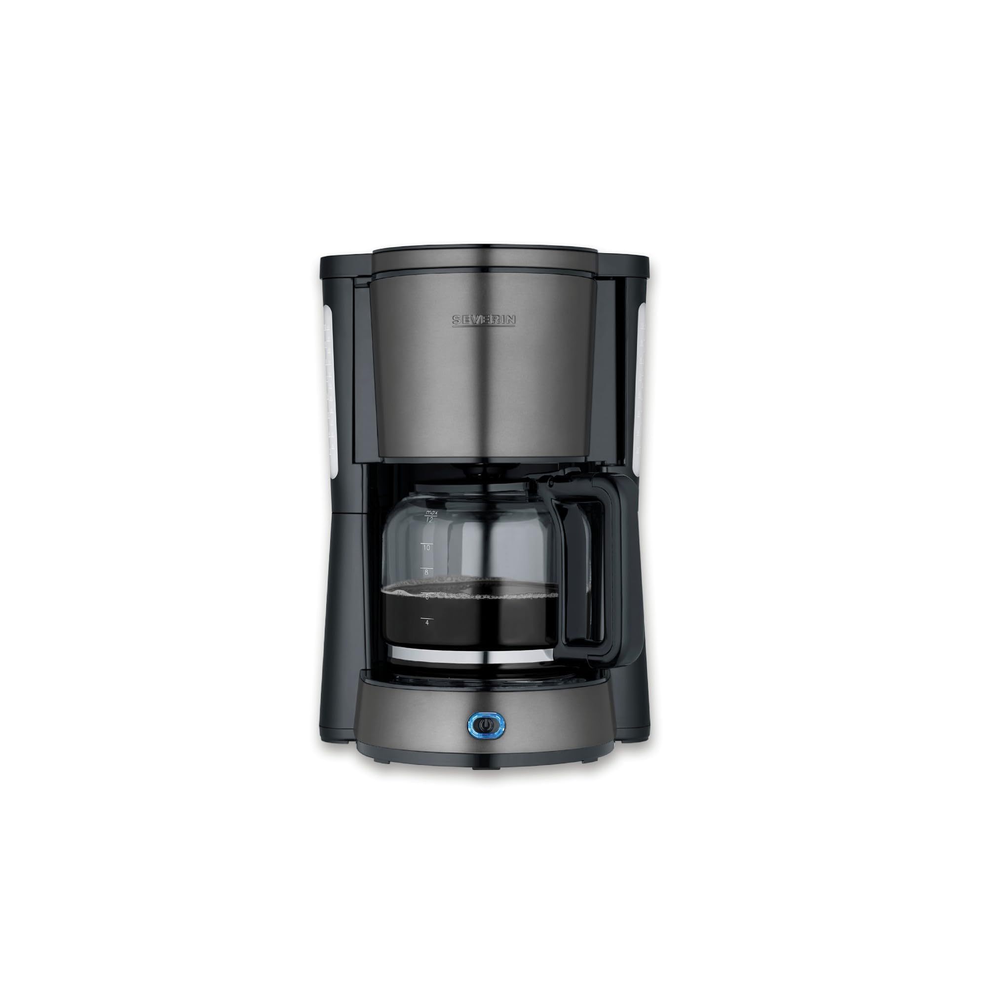 Severin Kaffeemaschine, Kaffeeautomat mit Glaskanne, Durchbrühdeckel und Tropfstopp, Schwenkfilter, Abschaltautomatik, integriertes Kabelfach 1,25 L Füllmenge, 1000 Watt, dark inox, KA 9340
