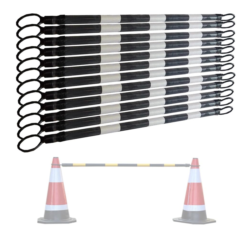 White And Black 12 Packs Retractable Safety Barricade Pole, Telescopic Reflective Traffic Cone Barrier, 4.1-6.56 Feet Traffic Cone Bars For Enhanced Visibility & Crowd Control(White And Black)