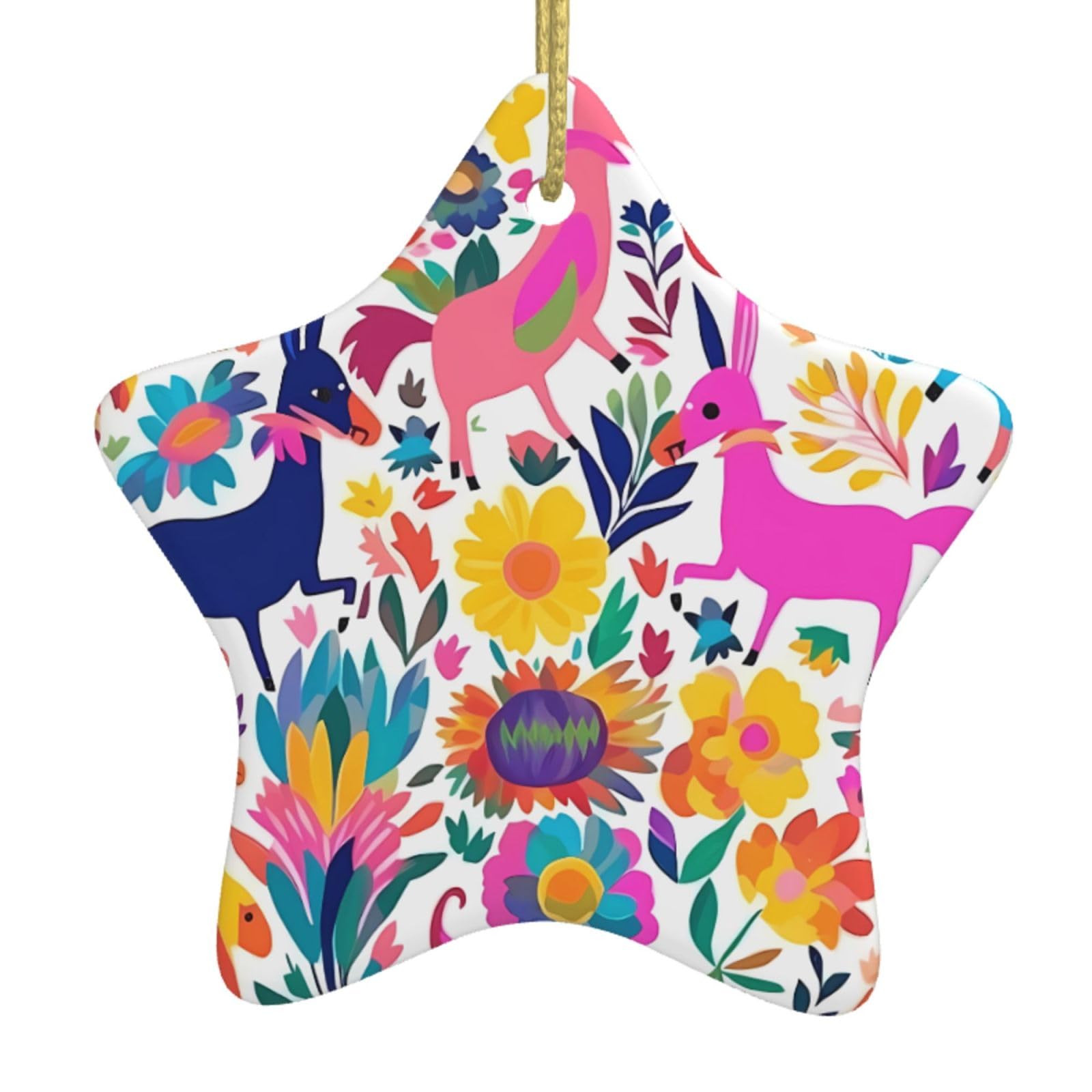 Fodpand Women's White Mexican Otomi Animals Christmas Ornaments 2025, Gift Exchange For Men, Collectible Ceramic Ornament Star Hanging Ornaments For Christmas Tree Decoration