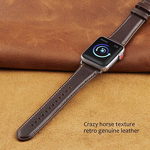Kades Compatible For Apple Watch Band 38Mm, Leather Strap Compatible For Apple Watch Band 40Mm Series 4 Series 5 Series 6 Iwatch Bands 38Mm (Coffee, With Silver Hardware) #TOP5