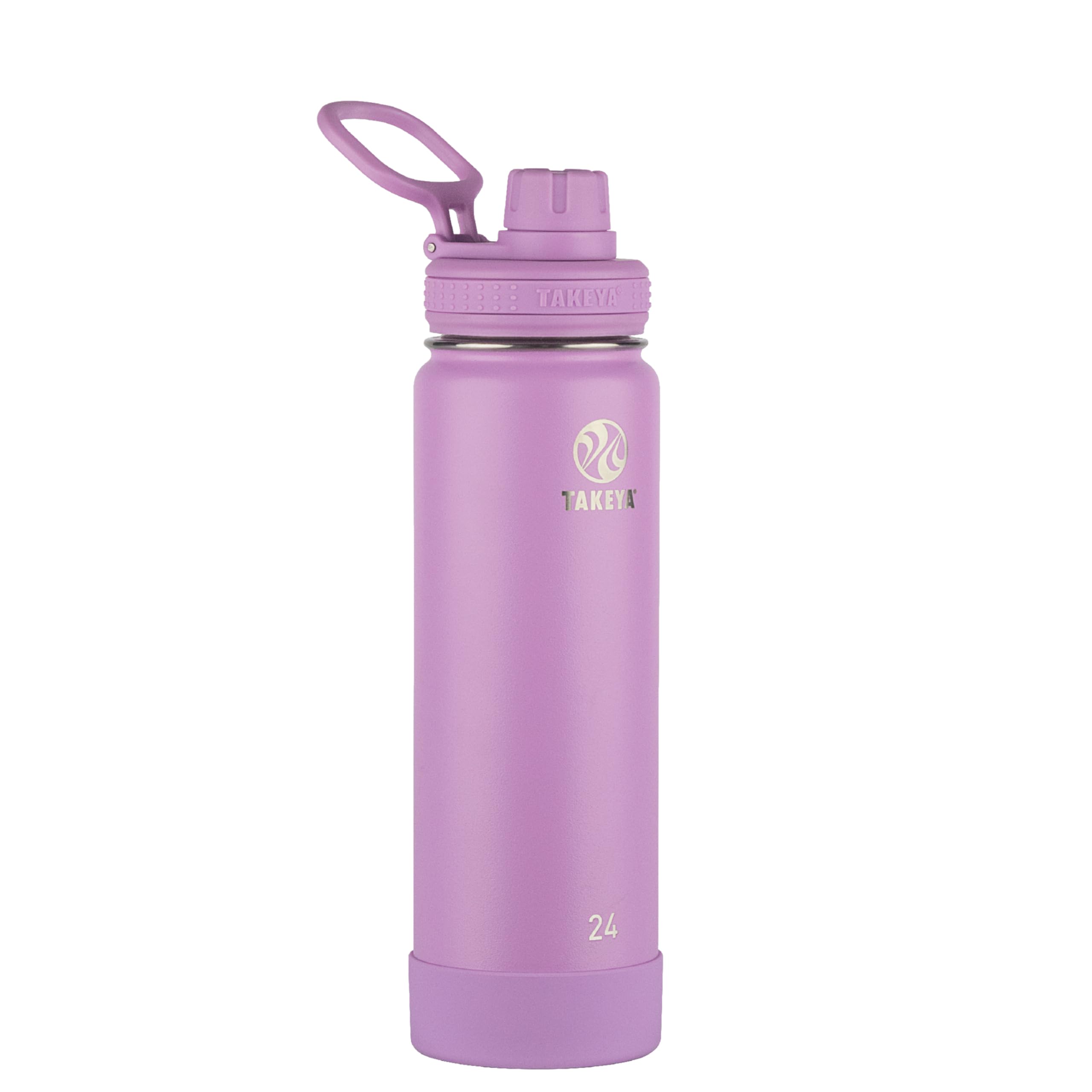 Takeya Actives Stainless Steel Water Bottle, Insulated Spout Lid, Keeps Drinks Cold 24 Hrs, Leakproof, Durable, Dishwasher Safe, Ideal for Gym, Travel, Fits Most Cup Holders, 24 oz/Lilac