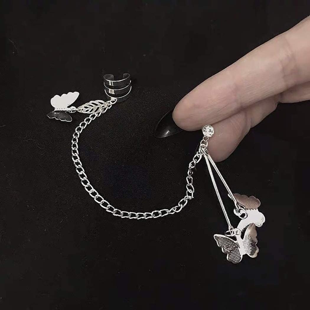 Butterfly Star Moon Leaf Silver Gold Tassel Crawler Wrap Crystal Drop Earring Set
