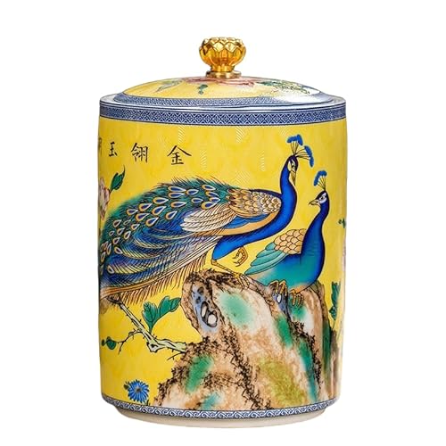 SQMSK 220/600ML Enamel Peacock Ceramic Storage Jars With Lids Traditional Tea Tins Cans Vintage Porcelain Kitchen Food Storage Jars For Candy