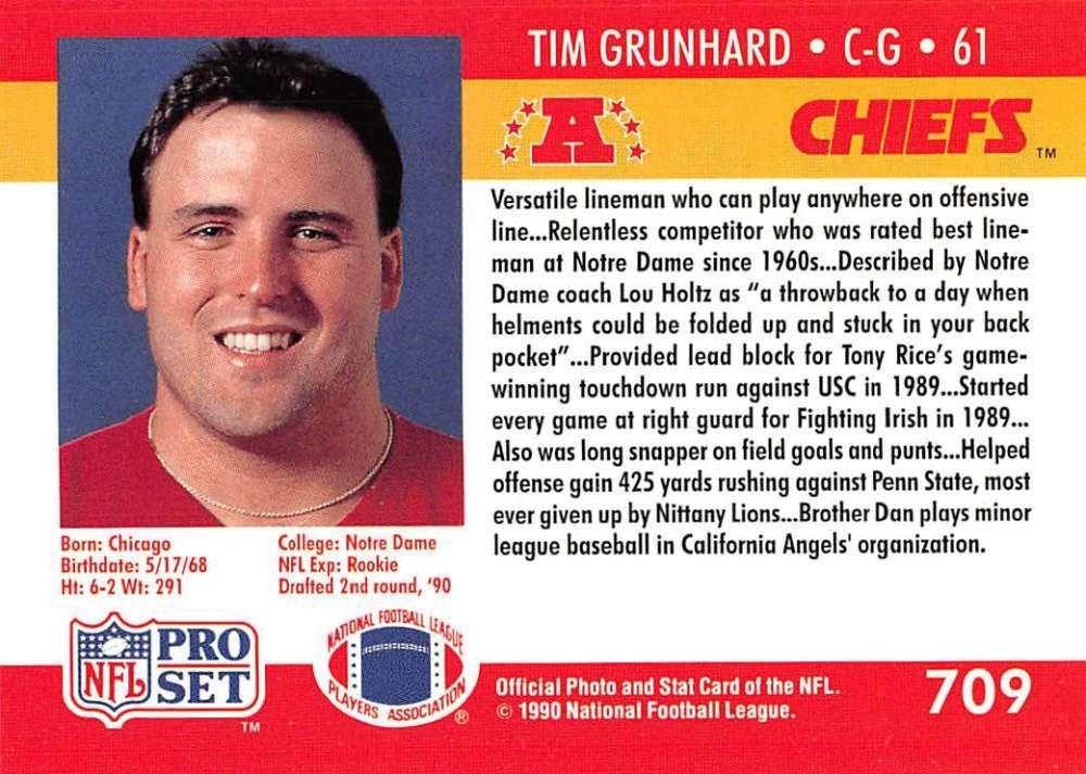 Amazon.com: 1990 Pro Set #709 Tim Grunhard NM-MT RC Rookie Kansas