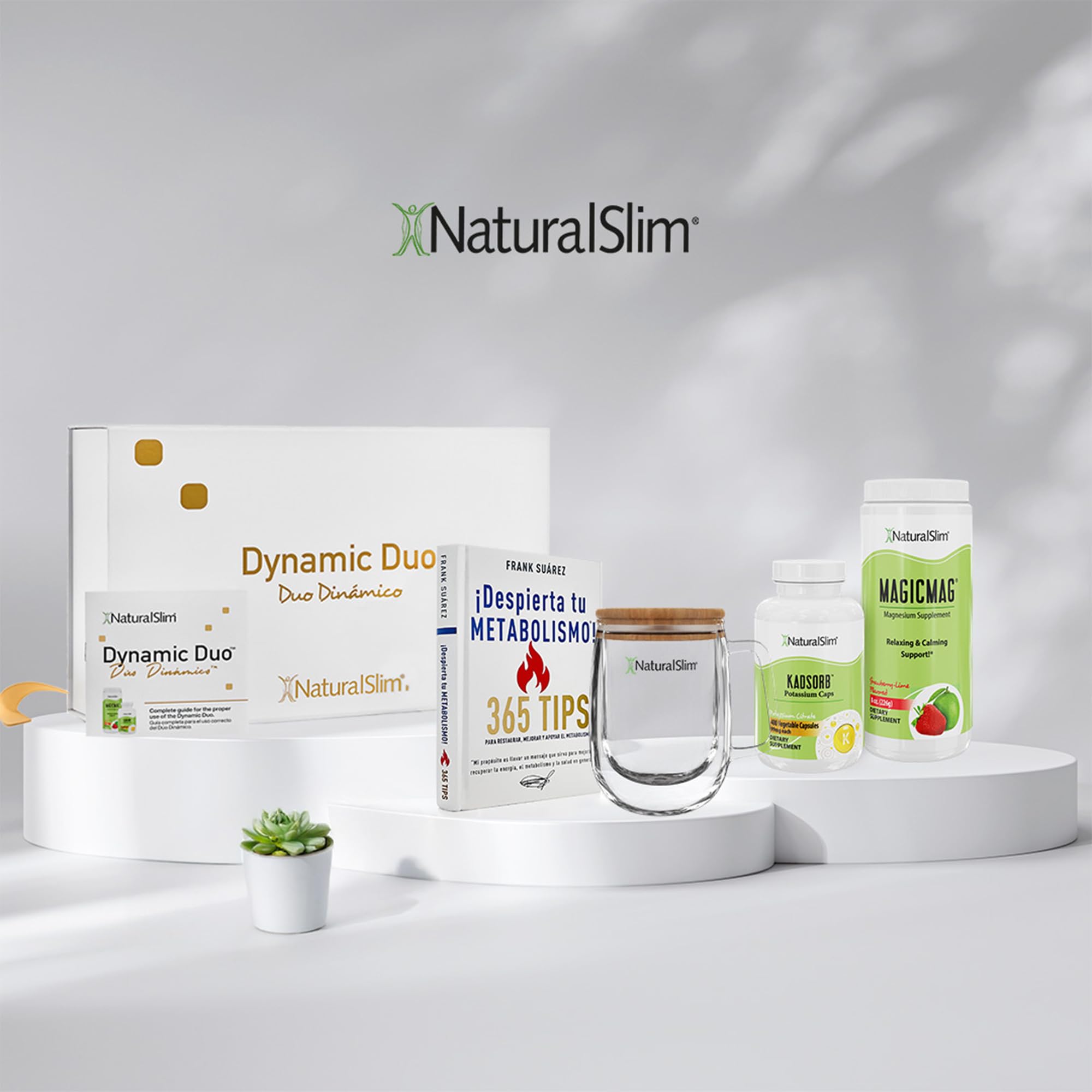 NaturalSlim Dynamic Duo, Set de regalo, MagicMag magnesio en polvo, Kadsorb citrato de potasio, taza de cristal, Libro Despierta tu Metabolismo, Set de bienestar educativo inspirado por Frank Suarez