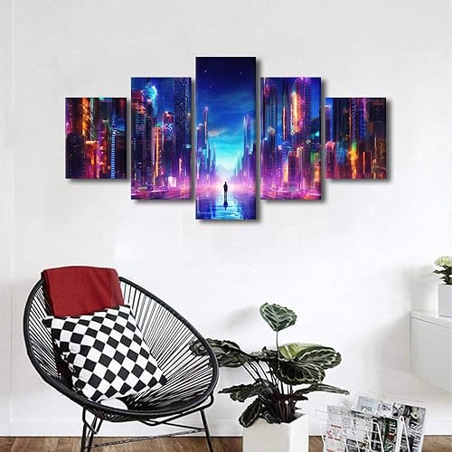 Miniatura 3 de Lienzo decorativo moderno para pared, pintura artística Cyberpunk, impresión de 5 paneles, decoración de lienzo para sala de estar para dormitorio