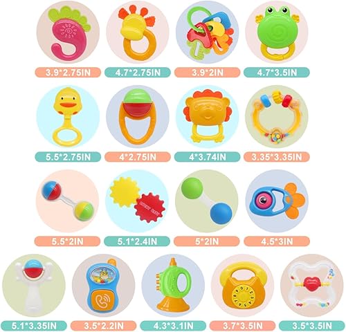 Miniatura 6 de Qizebaby Juego de 21 juguetes de sonajeros para bebé, juguetes para bebés de 3 a 6 meses, sonajero para bebés de 3, 4, 5, 6, 7, 8, 9, 10, 11, 12