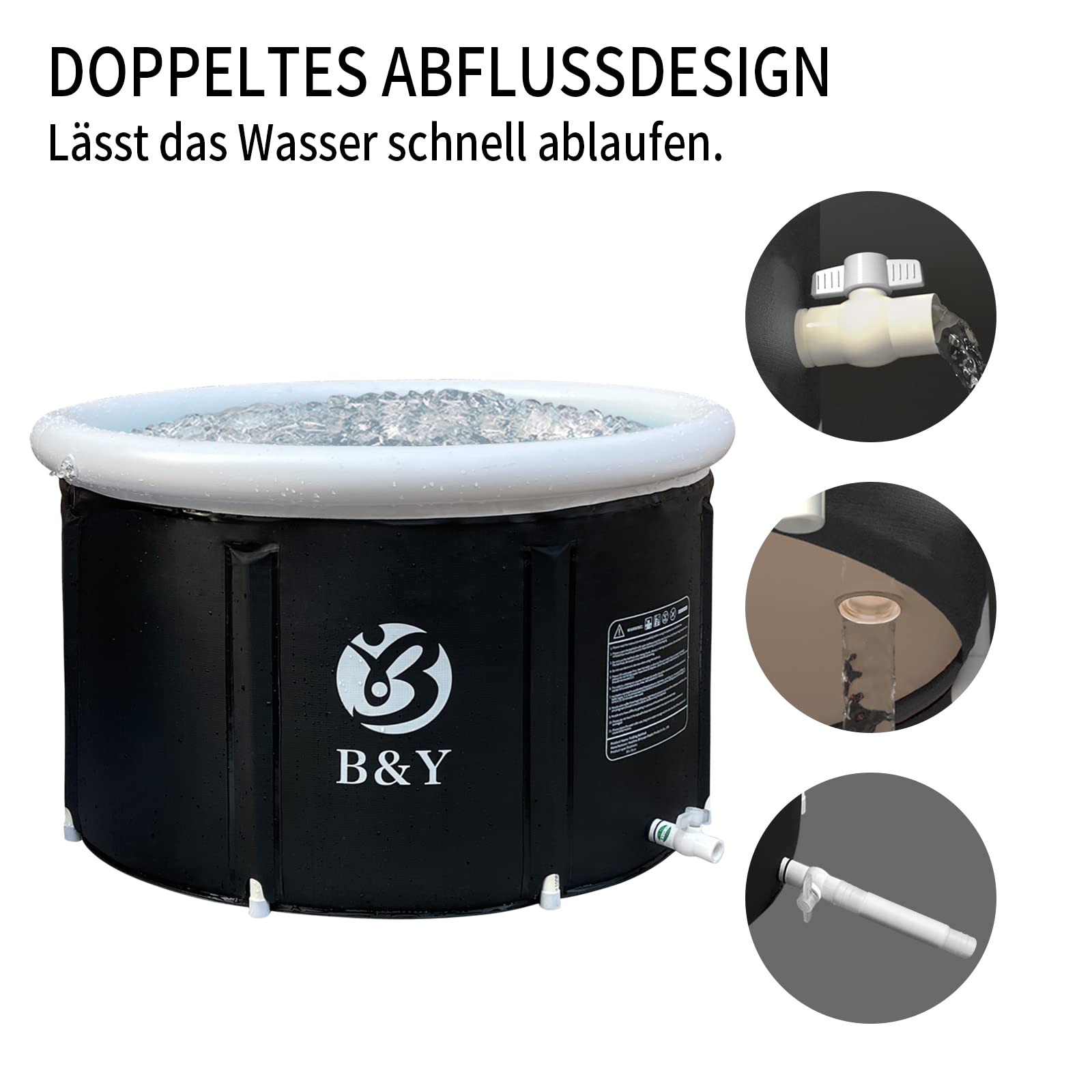 B&Y Baignoire pliable pour adulte - 89 x 55 cm - Bain de glace gonflable pour athlètes et sportifs - 342 l - Pour thérapie par eau froide