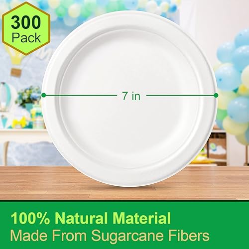 Miniatura 3 de Paquete de 300 platos de papel a granel, platos de papel pequeños de 7 pulgadas, platos 100% compostables, platos desechables ecológicos, platos de