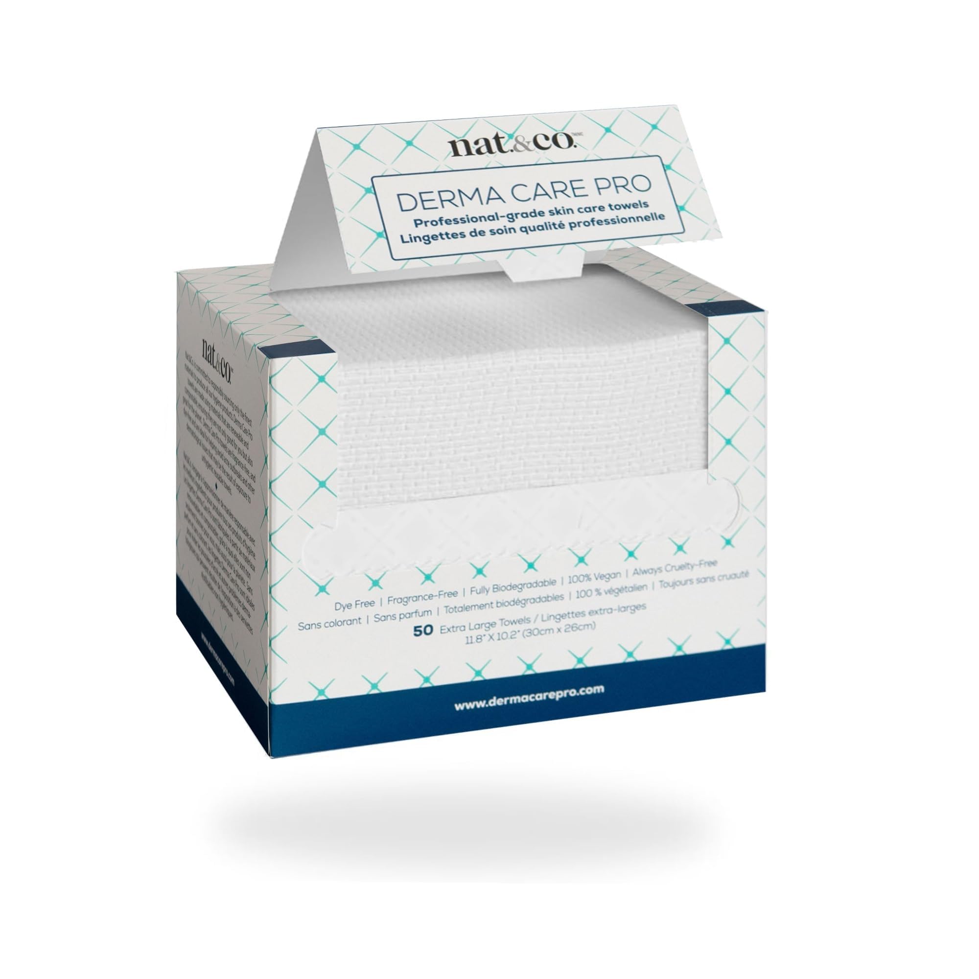 Derma Care Pro 100% USDA Biobased Material - Professional Grade Extra Large Face Towels - Bio-Based Towel, Makeup Remover Dry Wipes, Facial Wash Cloths for Sensitive and Clean Skin - 50 Count