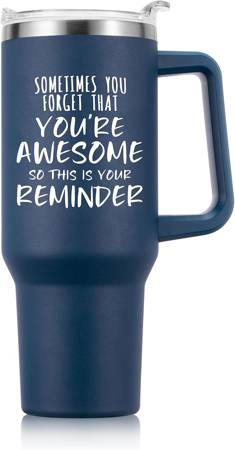 NOWWISH Gifts for Men, 40 oz Tumbler with Handle and Straw, Birthday Gifts for Him Husband Dad and Boyfriend - Navy Blue