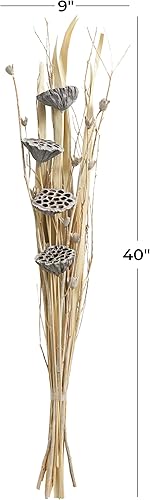 Miniatura 5 de Deco 79 Ramo de flores de loto secas hecho a mano, follaje natural con detalles de hierba y ramas, 9 x 6 x 40 pulgadas, gris