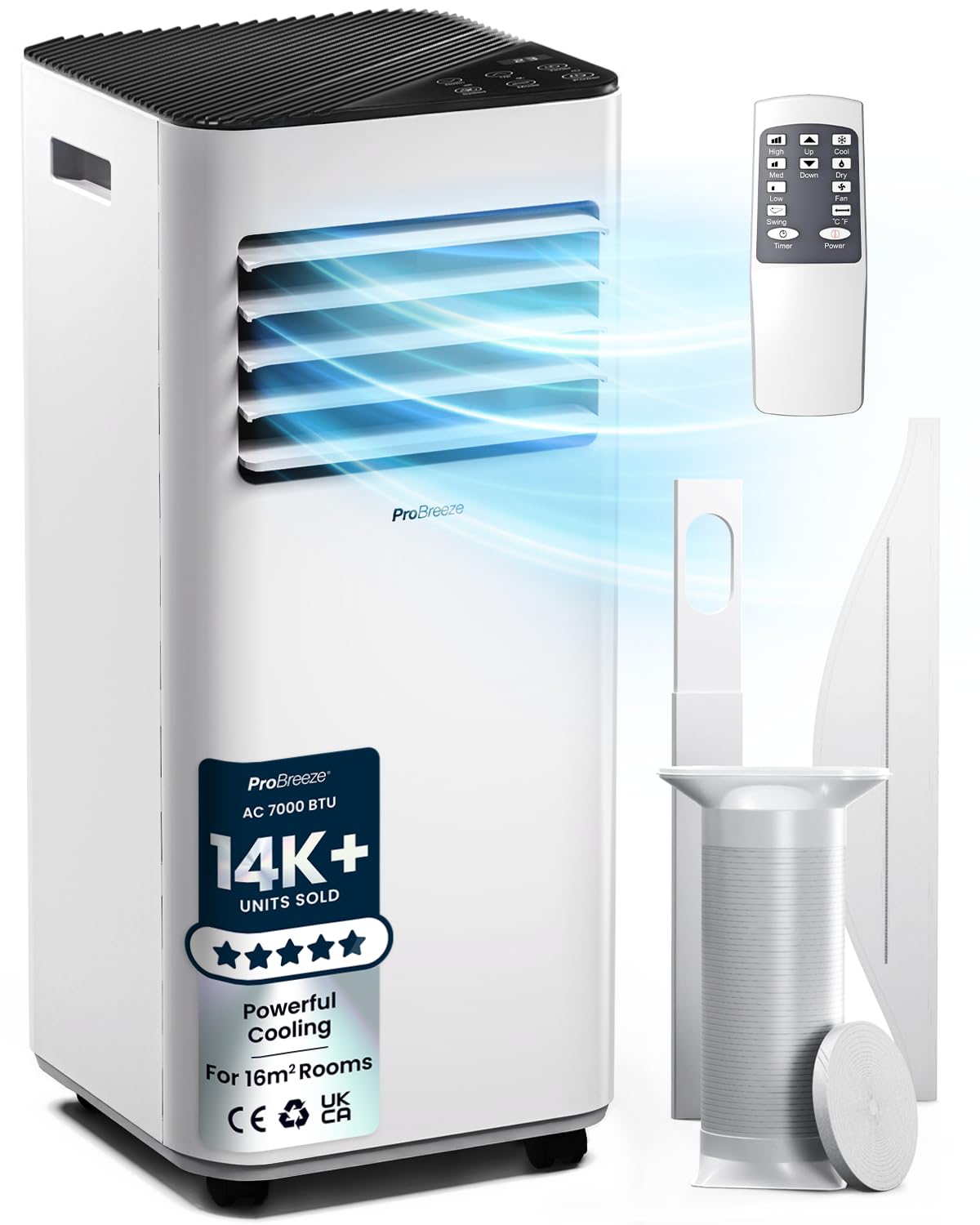Pro Breeze 4-in-1 Portable Air Conditioner 7000 BTU with Remote Control