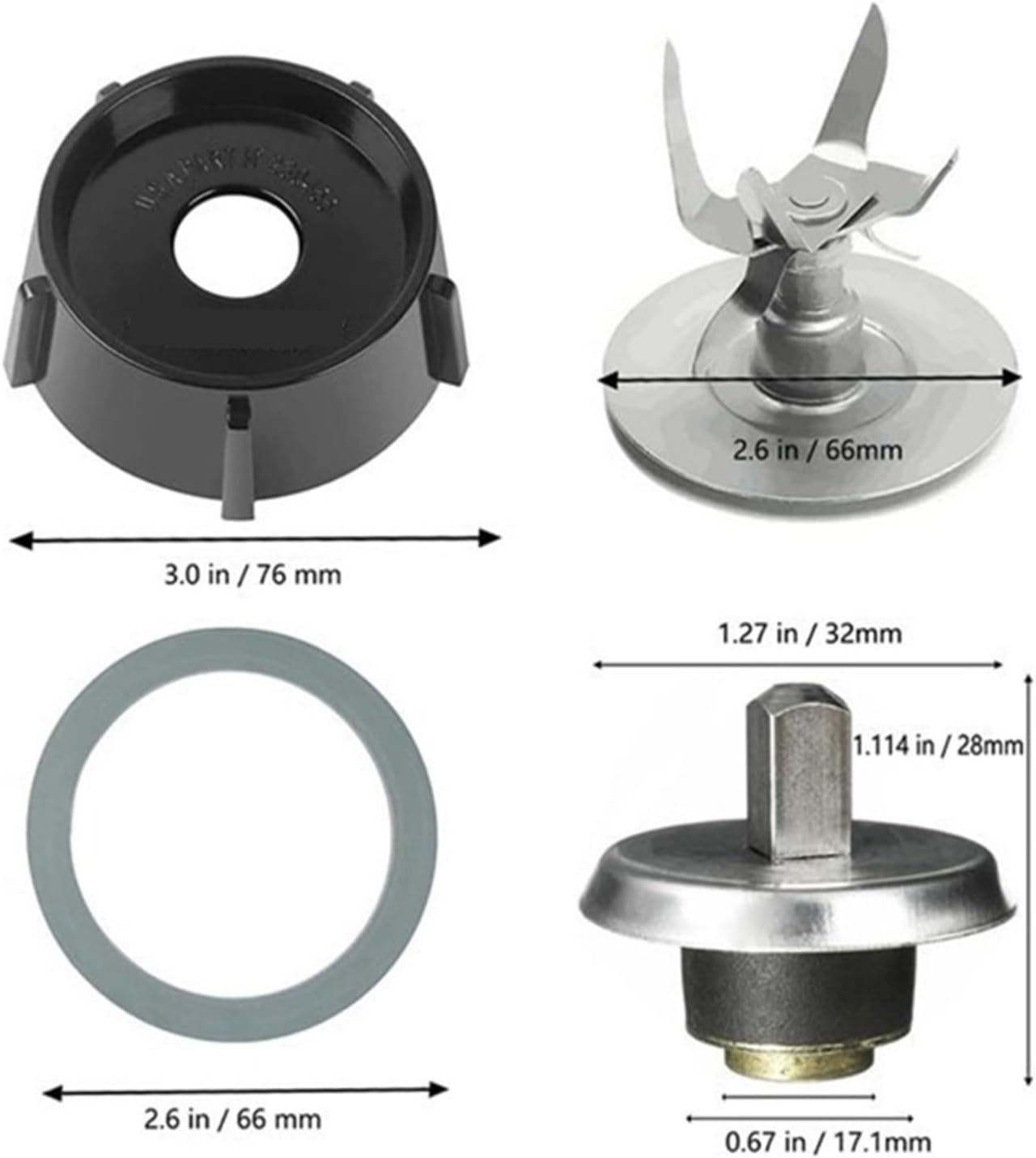 Blender Juice Machine Accessories, 1pc 6-Blade Stainless Steel Cutter Head +1pc Cup Base+2pc Sealing Rings+1pc Coupling Pin, Compatible for Oster