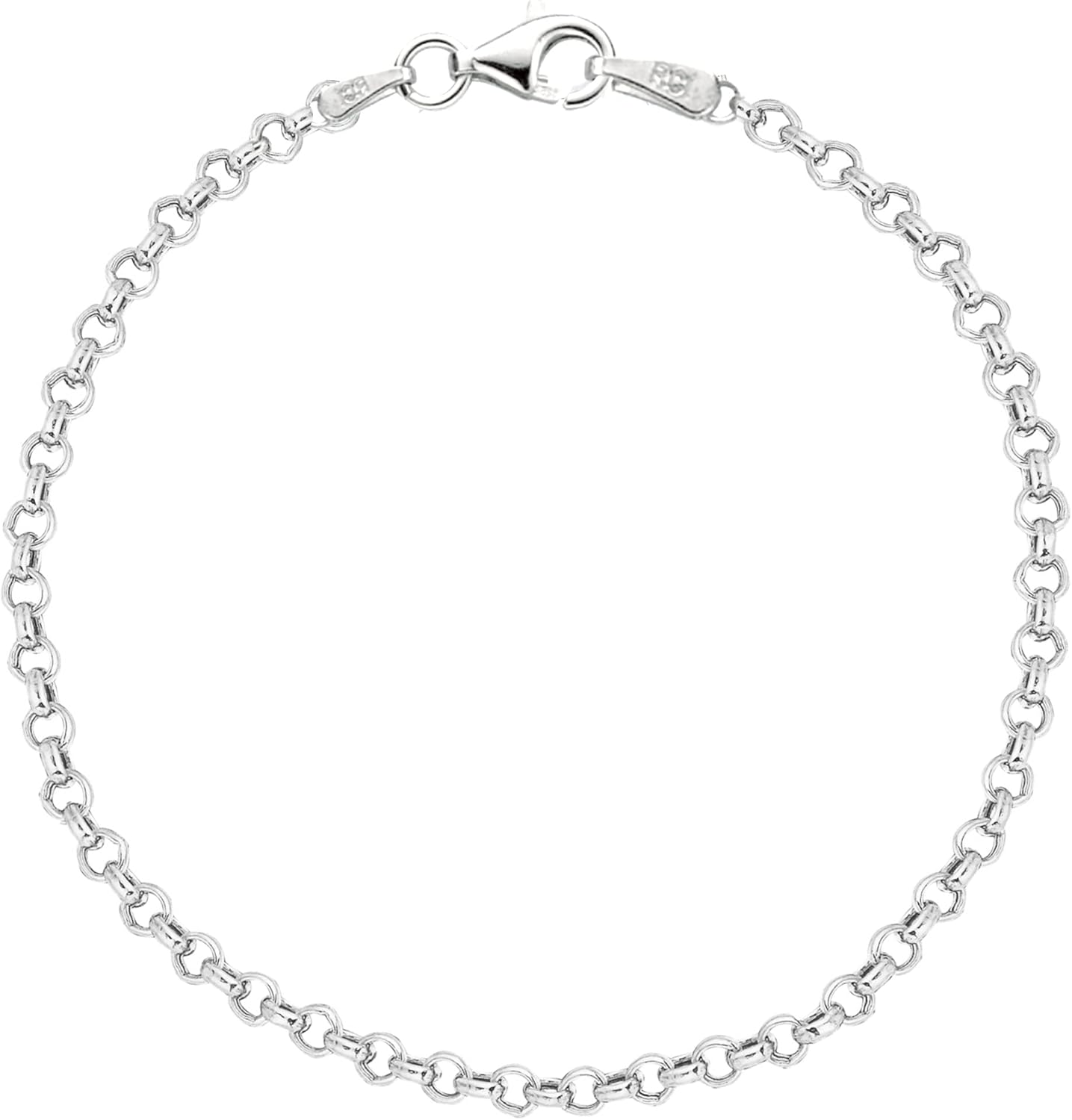 Ritastephens Sterling Silver Rolo Link Chain Anklet Bracelet or Necklace – Sturdy Foot Chain Jewelry, Hypoallergenic, Nickel Free, Stamped 925, Polished Finish, Gift Box Included