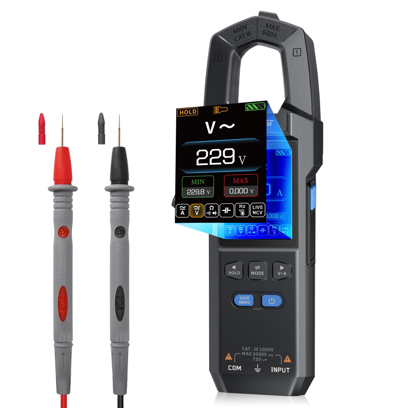 FNRSI DMC-100 Digital Clamp Meter Multimeter 10000 Counts for AC/DC Current/Voltage/Diode/Resistance/Capacitor/Continuity/Temperature/Frequency/Zero Live Wire/NCV Test with Flashlight Blacklight-picture-12