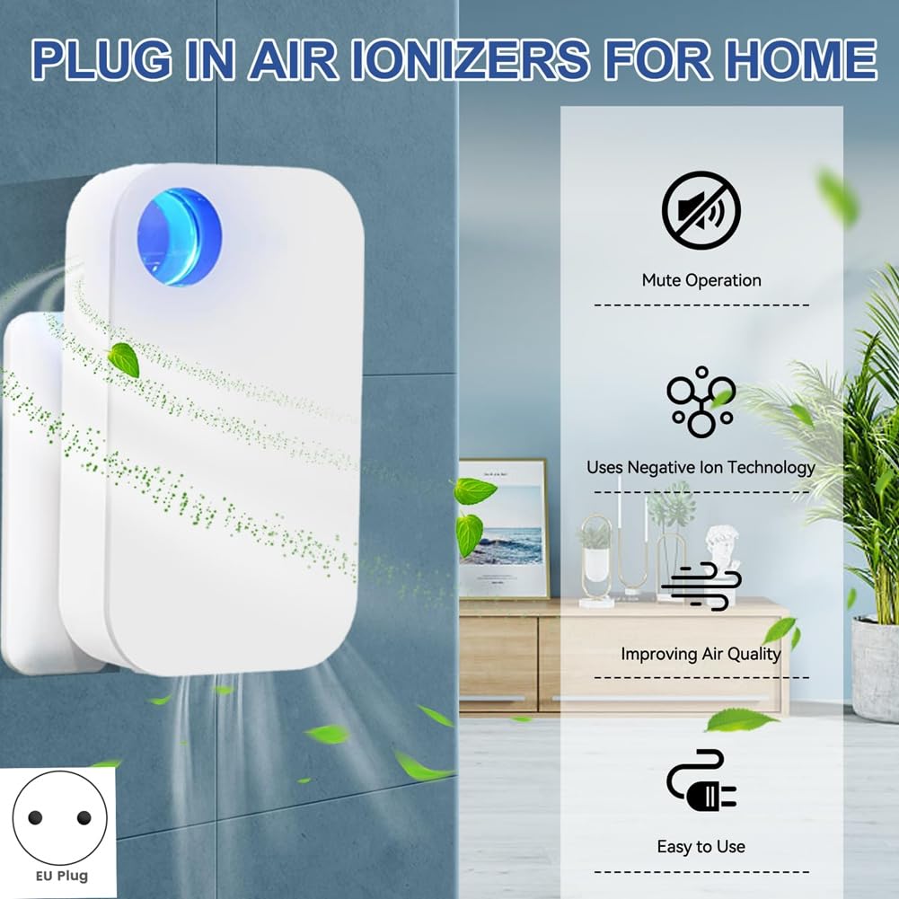 Purificatori d'Aria agli per La Casa Plug in, Ionizzatori d'Aria Plug in per La Casa Purificatore d'Aria agli Portatile e Silenzioso, Spina UE