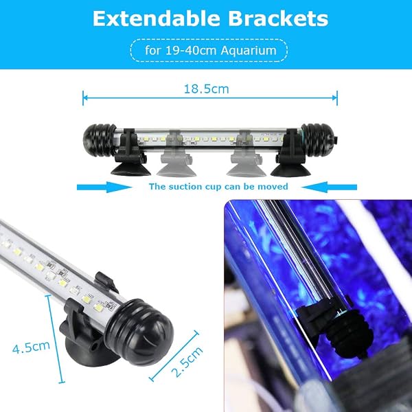 BELLALICHT LED Minuterie Éclairage d'aquarium, Lampe Tube Aquarium [Bleue & Blanc Lumière] avec Gradateur intégré, Dimmable 10 niveaux de luminosité IP67 étanche pour Aquariophilie - 5
