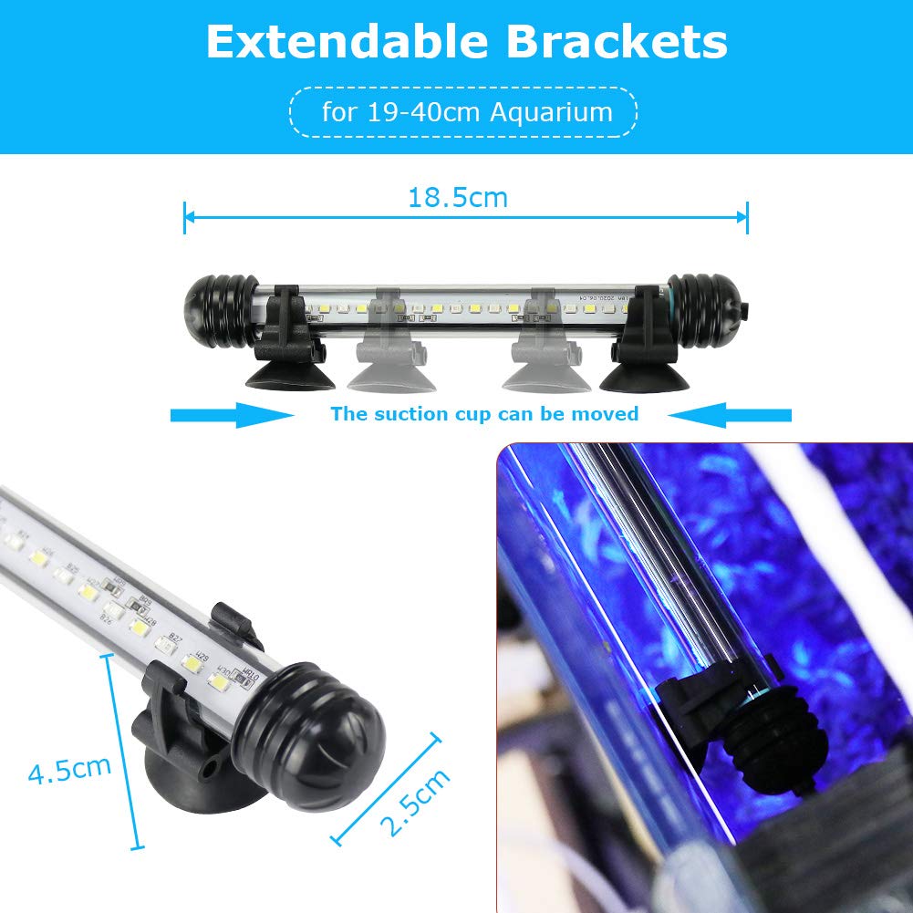 BELLALICHT LED Minuterie Éclairage d'aquarium, Lampe Tube Aquarium [Bleue & Blanc Lumière] avec Gradateur intégré, Dimmable 10 niveaux de luminosité IP67 étanche pour Aquariophilie - 5