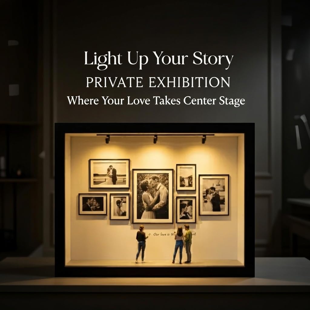 Cadre Photo Personnalisé Notre Musée Miniature avec Figurines & Lumiere LED Mini Boîte Silhouette de Musée avec Photo Cadeau Personnalisé pour Femme Homme Idee Cadeau Saint Valentin