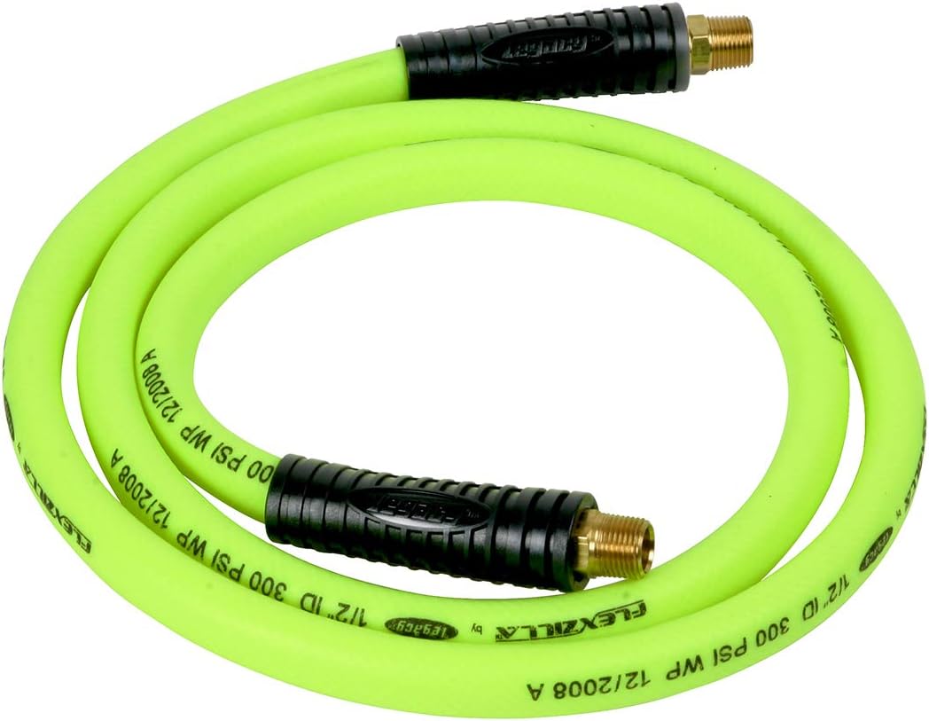 Flexzilla Swivel Whip Air Hose, 1/2 in. x 6 ft. (3/8 in. MNPT Swivel x 3/8 in. MNPT Ends), Heavy Duty, Lightweight, Hybrid, ZillaGreen - HFZ1206YW3S