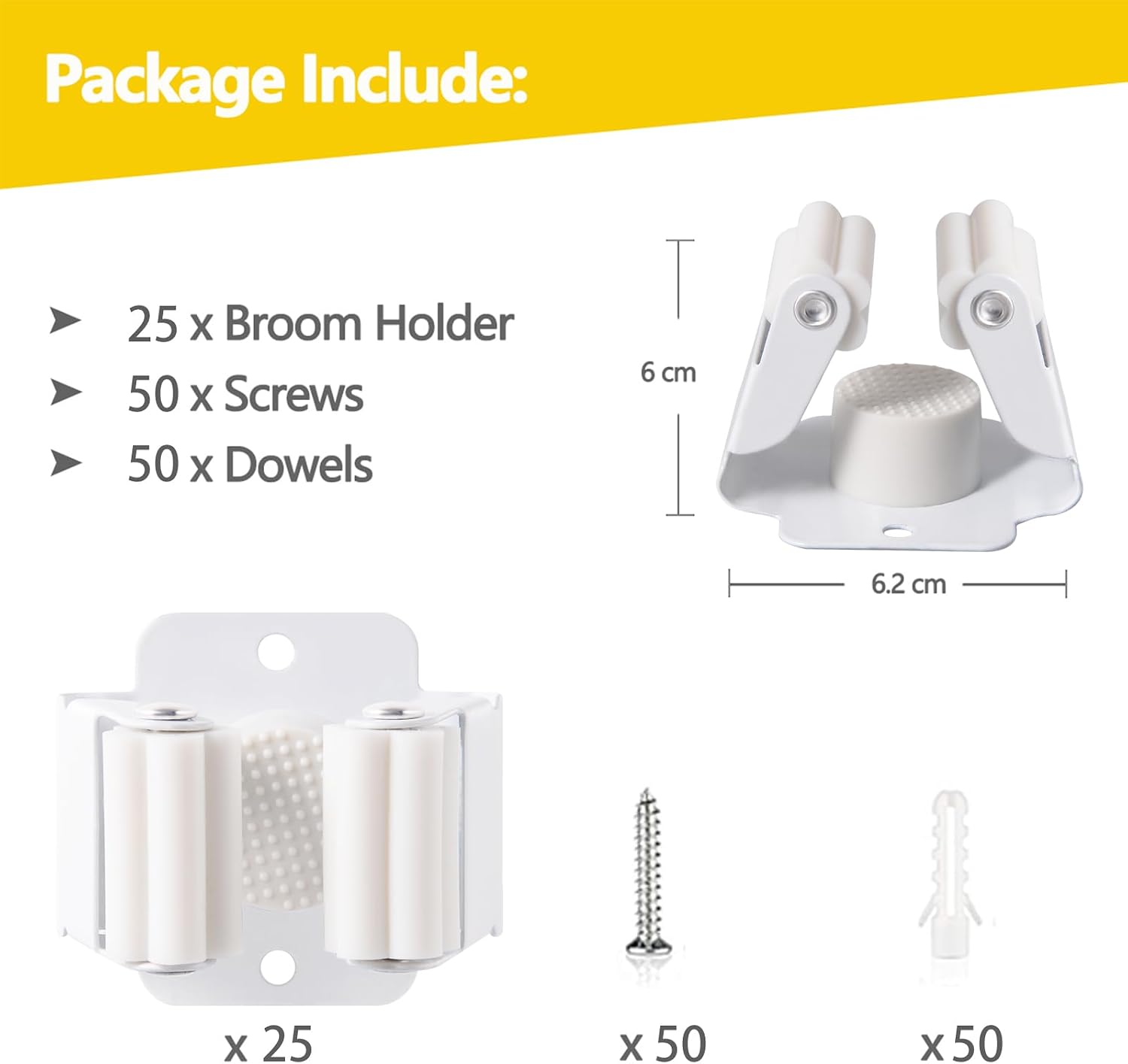 Verdenu 25 Pack Broom Holder Wall Mount, Mop and Broom Holder Wall Mount, Stainless Steel Command Mop Holder with Screws, Garden Tool Storage Organizer for Kitchen, Home, Bathroom, Garage, White image 3