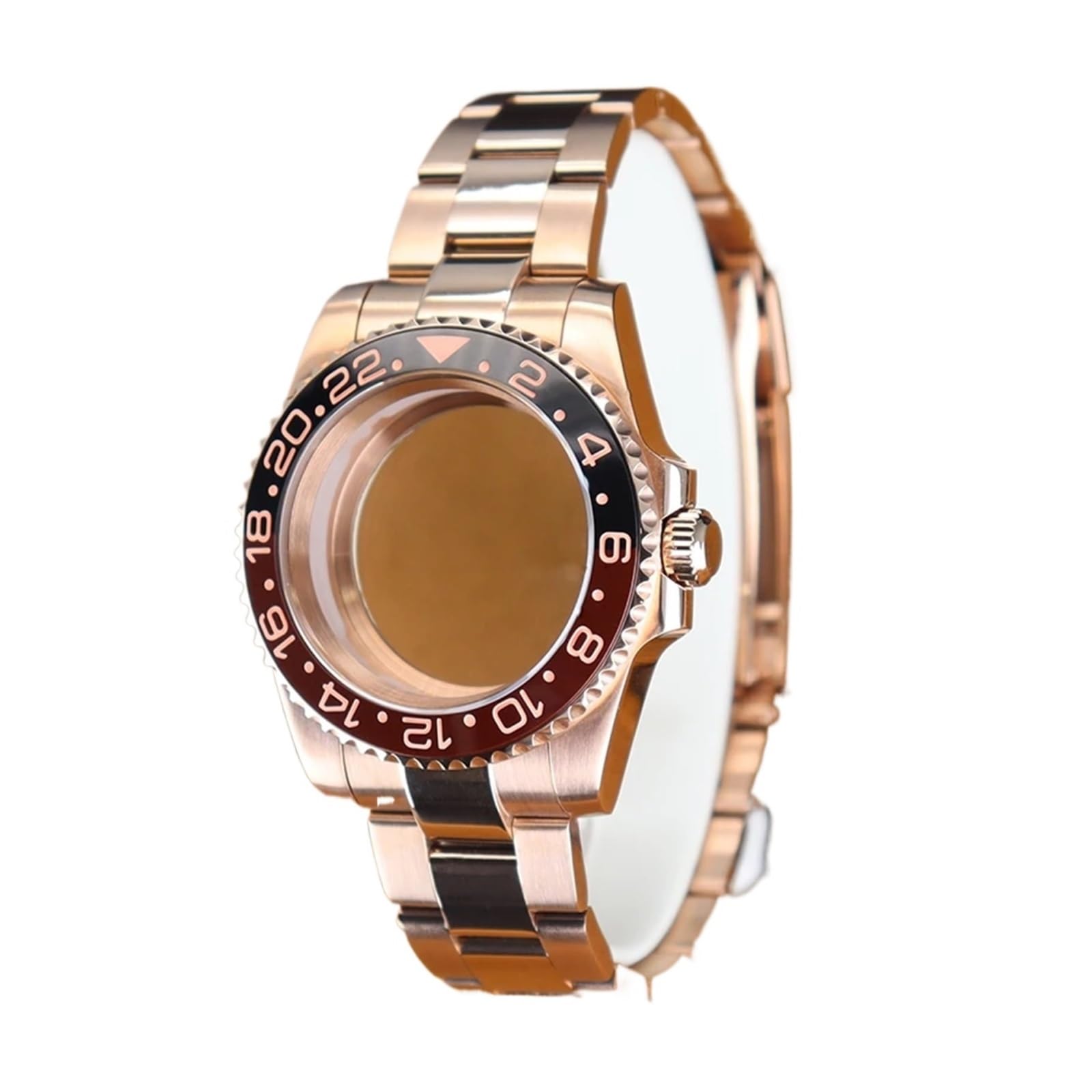 Pulsera de reloj de oro rosa de 40 mm, esfera de 28,5 mm, bisel de cerveza de raíz compatible con NH34 NH35 NH36/38 Miyota8215 ETA2824