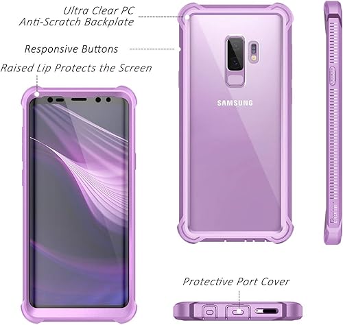 Vista 10 de Dexnor Funda compatible con Samsung Galaxy S9 Plus con protector de pantalla, marco galvanizado, cubierta trasera transparente, resistente 360