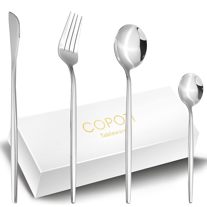 Immagine del prodotto Set di posate da tavola per 6 persone, COPOTI 24 pezzi in acciaio INOX elegante argento Cucchiaio Forchetta Coltello Set.