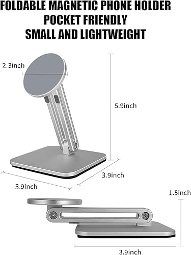 Miniatura 7 de Soporte magnético para teléfono para escritorio, soporte magnético plegable y ajustable con almohadilla antideslizante para escritorio, hogar,