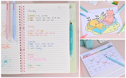 IGreis 10 Pcs Aesthetic Highlighters and Gel Pens Set - 8 Colors Dual Tip Pastel Highlighters (Chisel & Fine Tips) & 2 Pcs 3-in-1 Multicolor Gel Pens for Journaling, School Supplies, Textbooks - Image 7
