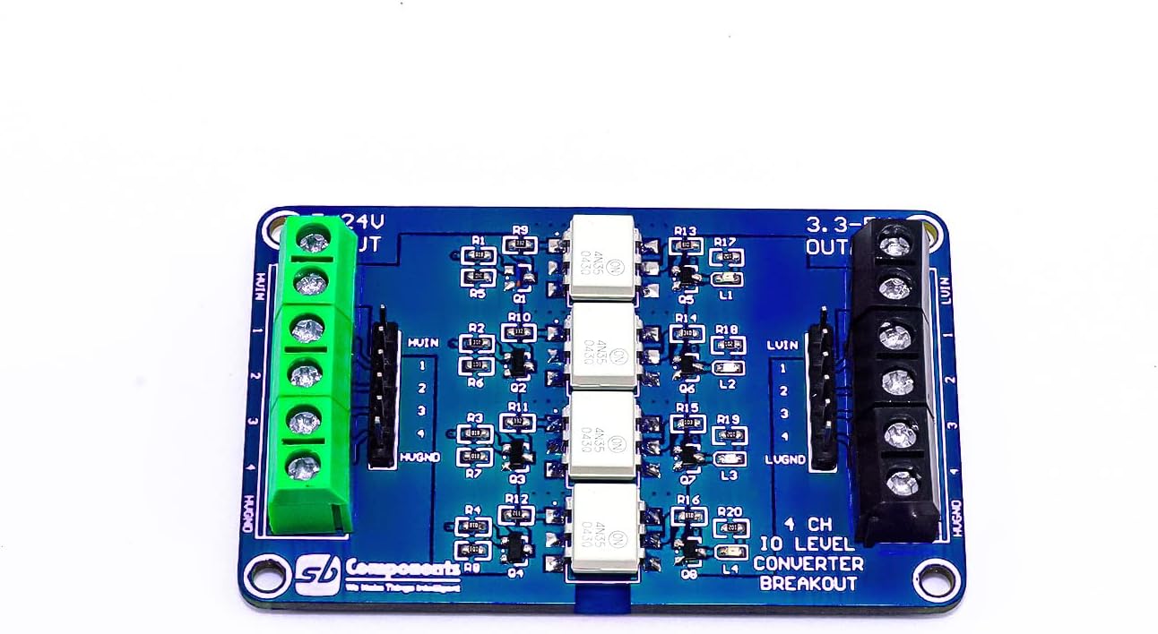 sb components4 Channel IO Level Converter Breakout 4 Bit Optocoupler Isolator Board 5V-24V PLC Signal Level Voltage Converter Board Module