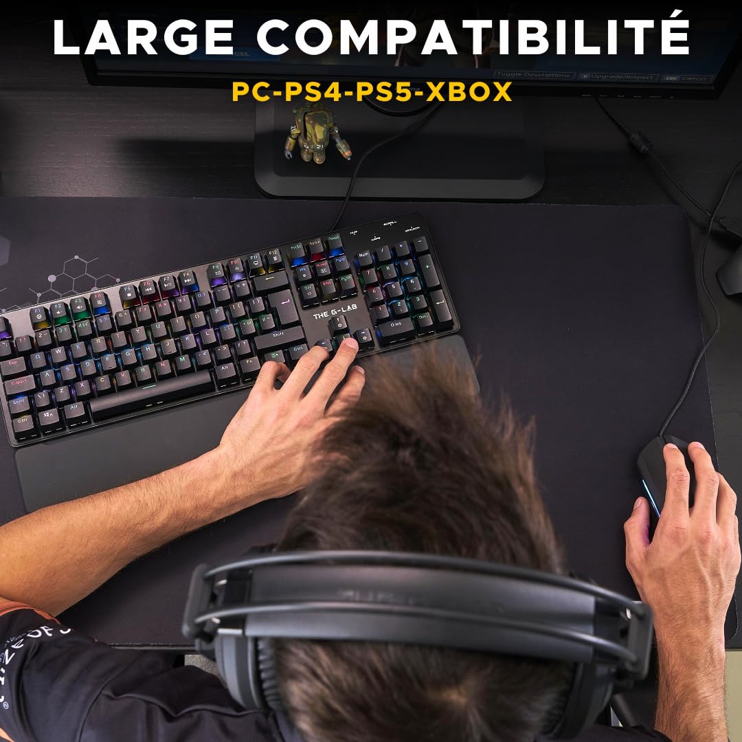 The G-Lab - Keyz Carbon E Clavier Mécanique Gamer Azerty Blue Switches Ultra Précis - 16 Effets de Rétro-Éclairage - Repose-Poignets Magnétique - Compatible PC PS4/PS5 Xbox One/Series X - New