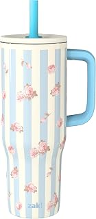 Zak Designs Royal Rose 30 oz Spill-Proof Insulated Travel Tumbler | BPA Free, Stainless Steel, Silicone Straw, Handle, Cupholder Friendly, Dishwasher Safe, For Office, Home, Travel