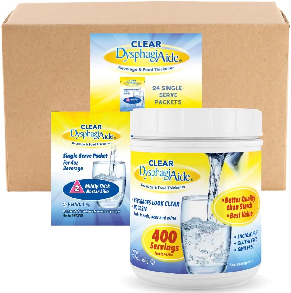Clear DysphagiAide Level 2, Mildly Thick, 24 ct Single Serve Packets and 400 Serving Jar Bundle