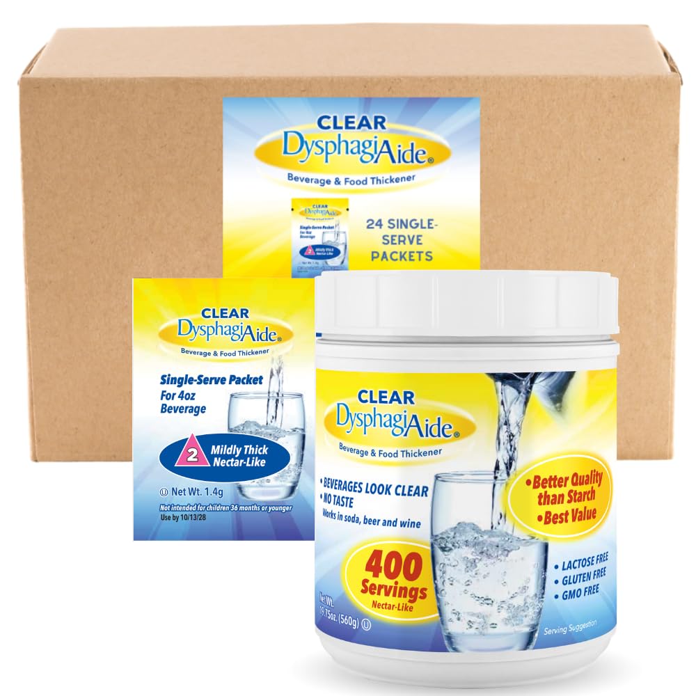 Clear DysphagiAide Level 2, Mildly Thick, 24 ct Single Serve Packets and 400 Serving Jar Bundle