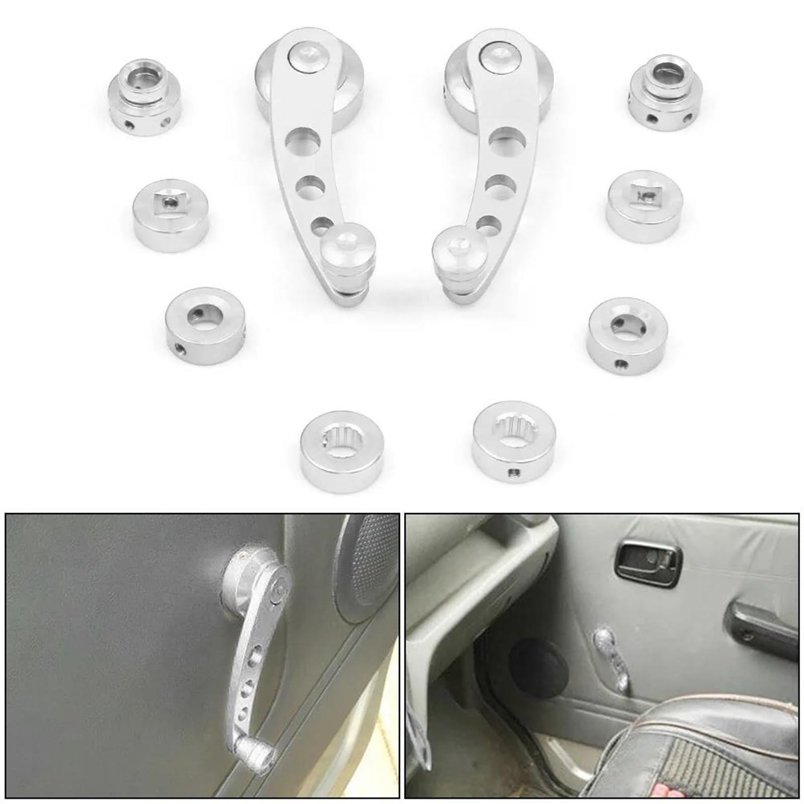 Fensterheberschalter 1Set Universal Auto Fenster Griff Wickler Riser Ersatz Wickler Kurbel Riser Fenster Griffe Aluminium Legierung Elektrische Fensterschalter(Silber)