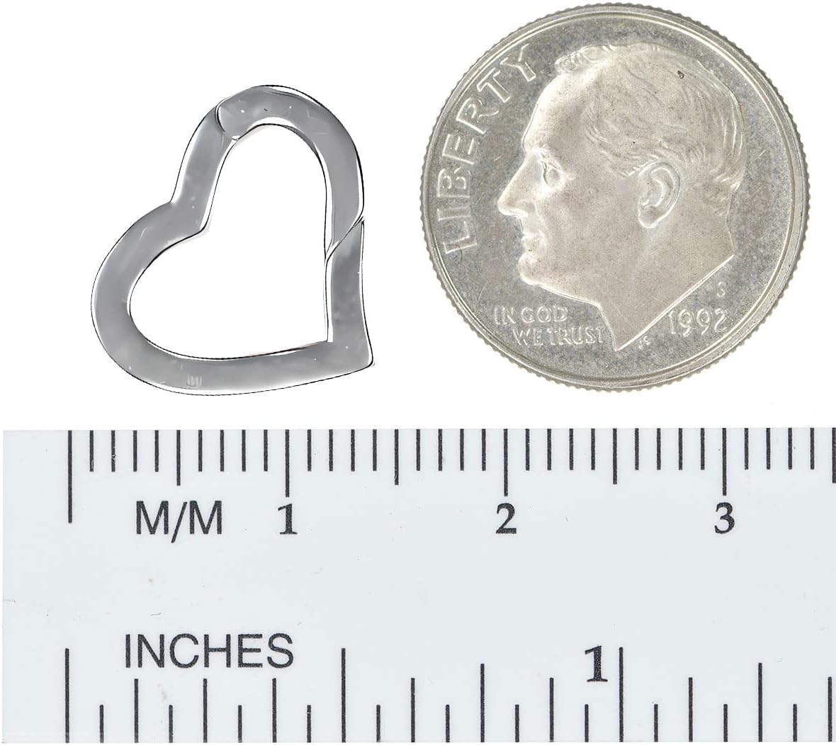 uGems Heart Carabiner 15mm Wide 13mm High 2mm Thick Sterling Silver Clasp with Hinged Gate Spring Closure Connector for Chains and Pendants Design Component SKU sx-238