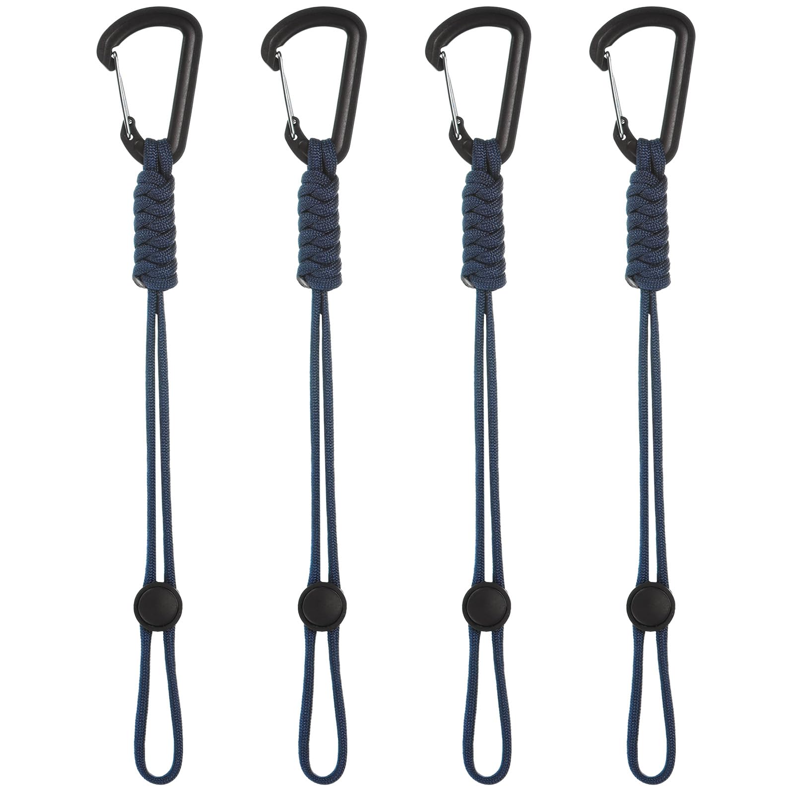 M METERXITY 4-Pack Paracord Keychains with Clips, 10 Inch Braided Lanyard Strap D Ring Adjustable Buckle Backpack Accessories for Camping/Hiking/Fishing/Traveling/Outdoor [Dark Blue]