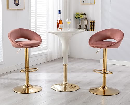 Miniatura 3 de EALSON Juego de 2 taburetes de bar giratorios con respaldo bajo, modernas sillas de bar ajustables con base dorada, cómodos taburetes de isla de